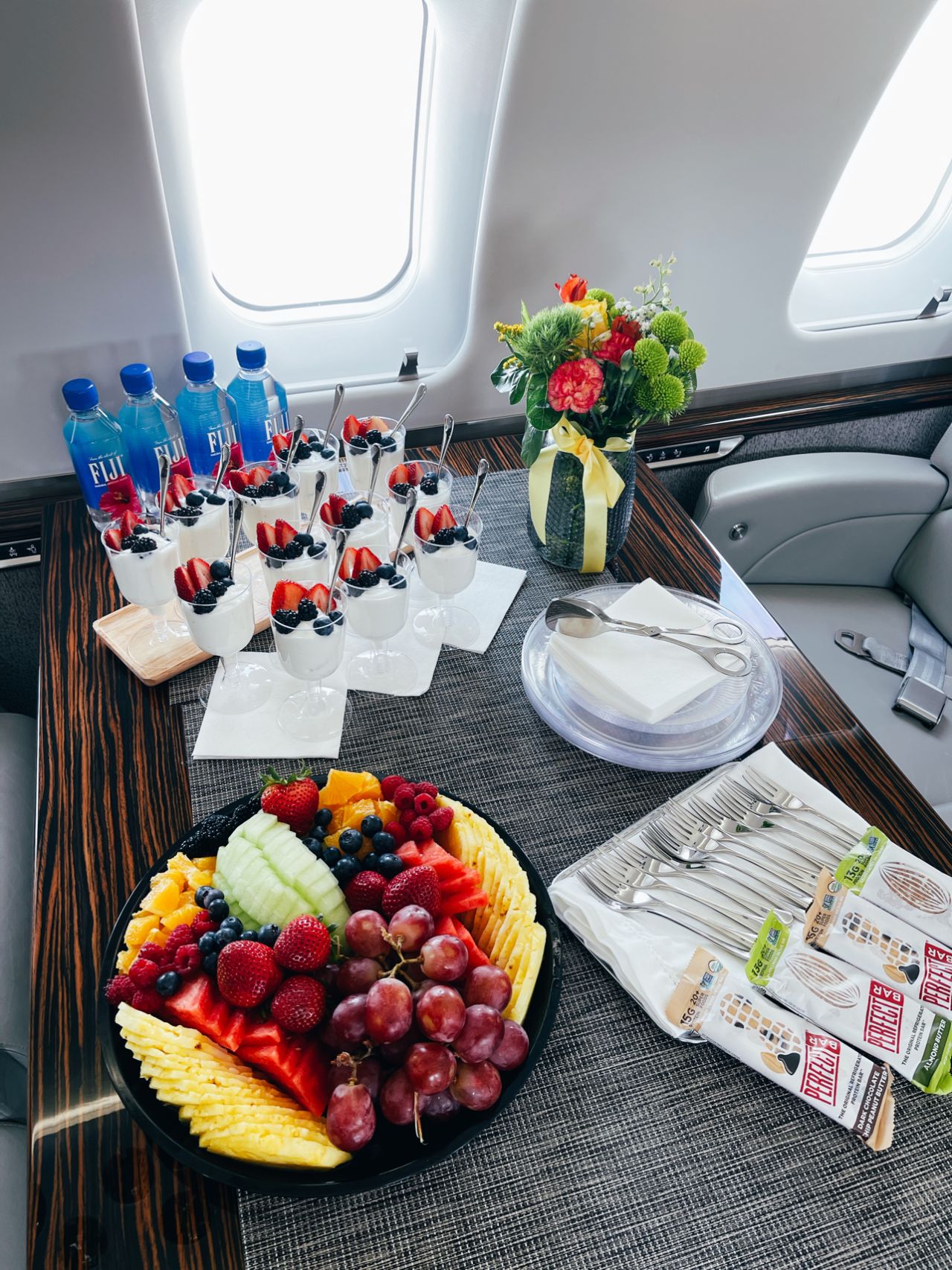 Fruit platter aboard private jet — inflight catering Ibiza LEIB